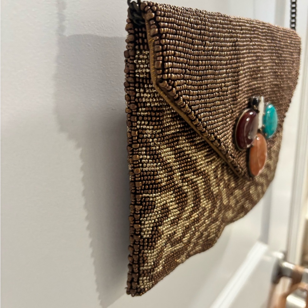 NWT Mary Frances Gold and Brown Handcrafted Gemstone Beaded Handbag - Picture 4 of 15